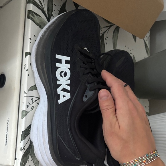 Hoka Bondi 8 Black and White Running Shoes - Picture 3 of 5